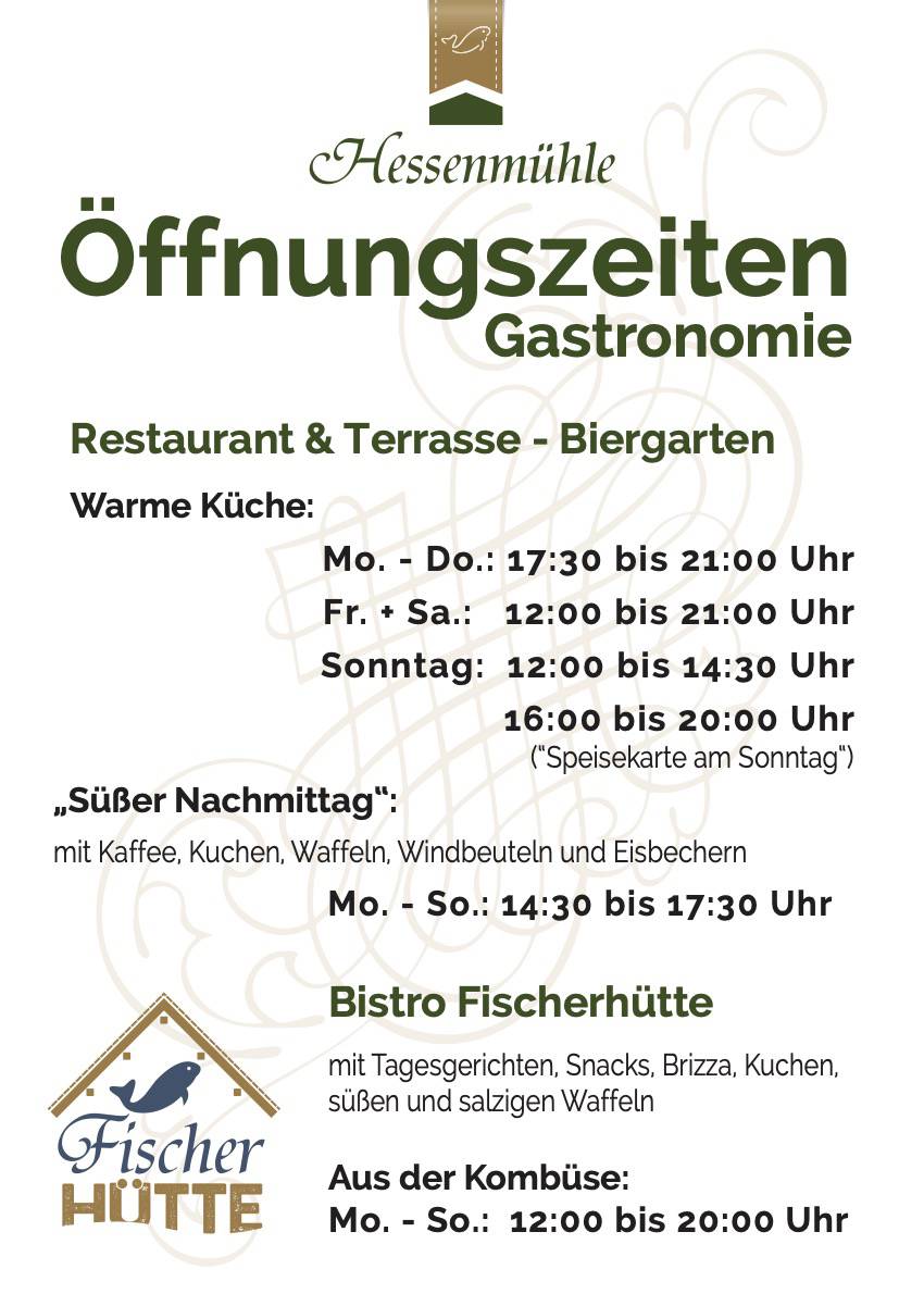 Flyer Öffnungszeiten Restaurant Landgasthof Hessenmühle